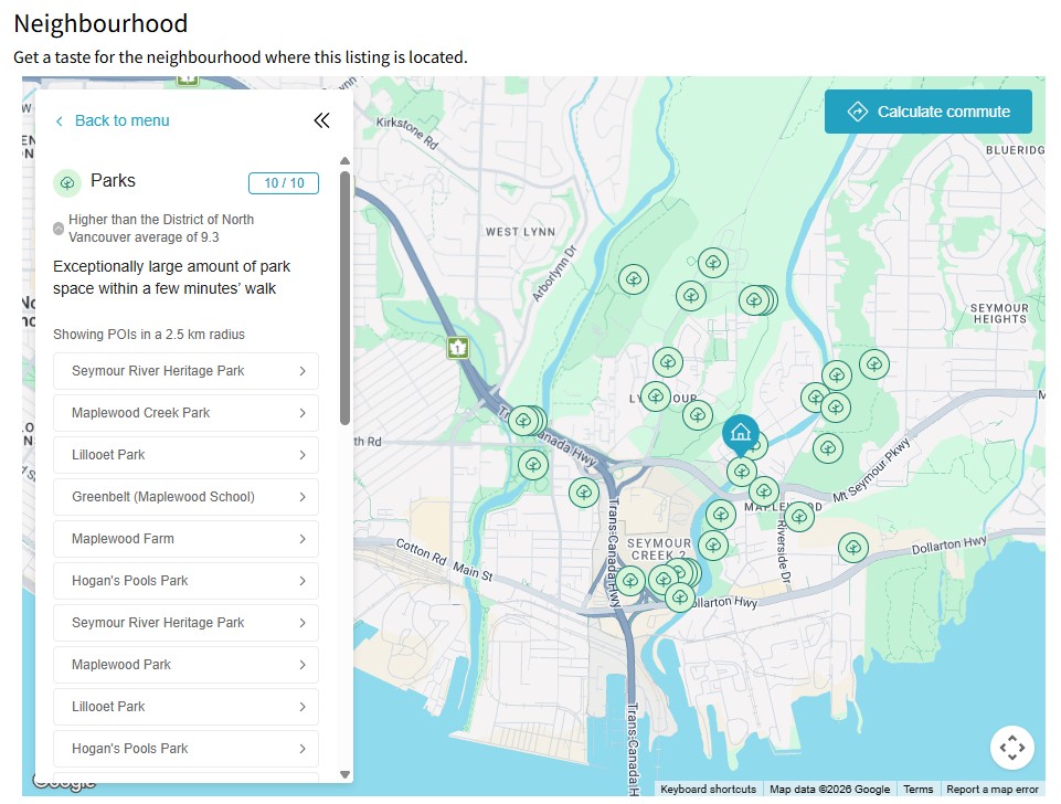Map of parks within walking distance